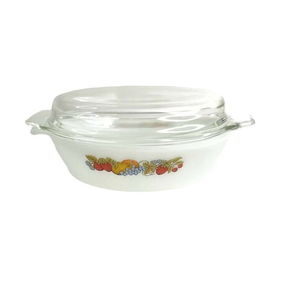 Casserole Dish Fire King Nature Bounty Oval 433 Anchor Hocking Lidded 1.5 q 1976 - Picture 1 of 9